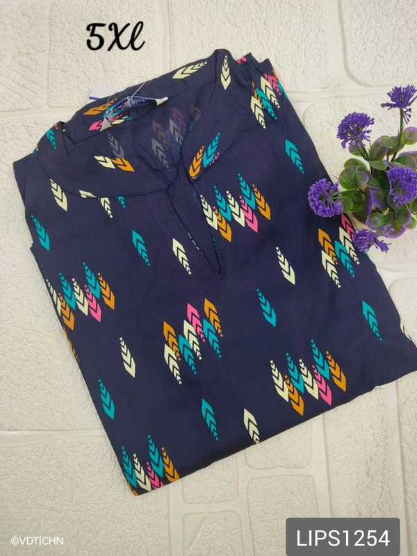 Twill Blue Plus Size Side Cut Liva Kurti LIPS1254 - Blue, 5XL