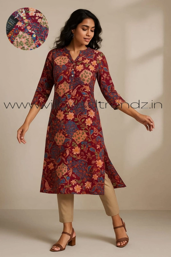 Twill Blue Plus Size Side Cut Liva Kurti LIPS1257 - Maroon, 2XL