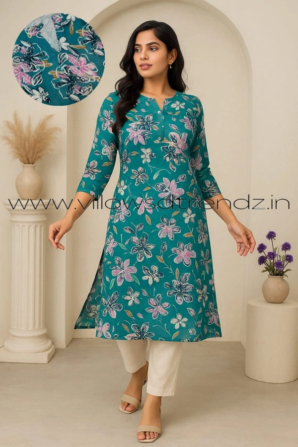 Twill Blue Plus Size Side Cut Liva Kurti LIPS1260 - Rama Green, 2XL