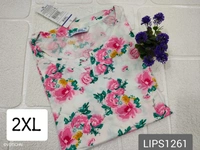 Twill Blue Plus Size Side Cut Liva Kurti LIPS1261 - White With Pink Florel, 2XL