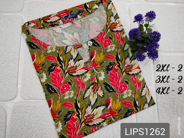 Twill Blue Plus Size Side Cut Liva Kurti LIPS1262 - Multi Color, 3XL