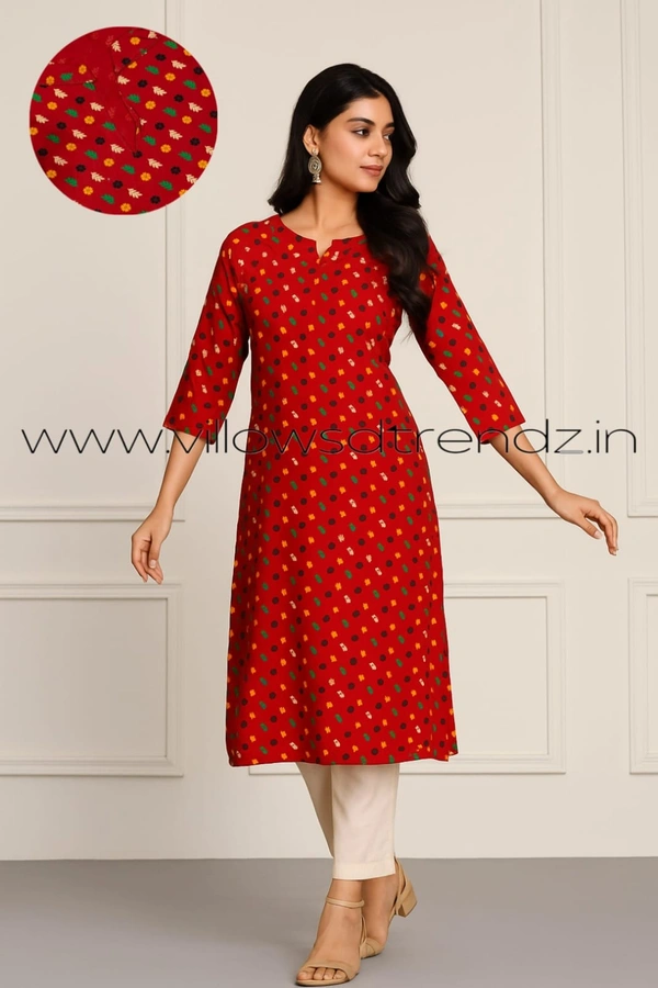 Twill Blue Plus Size Side Cut Liva Kurti LIPS235001 - Red, 2XL