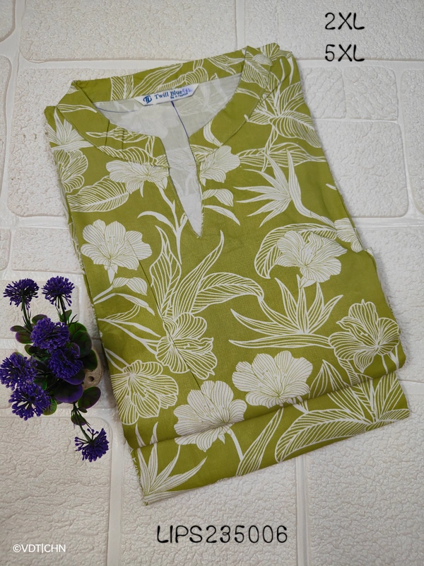 Twill Blue Plus Size Side Cut Liva Kurti LIPS235006 - Green, 2XL