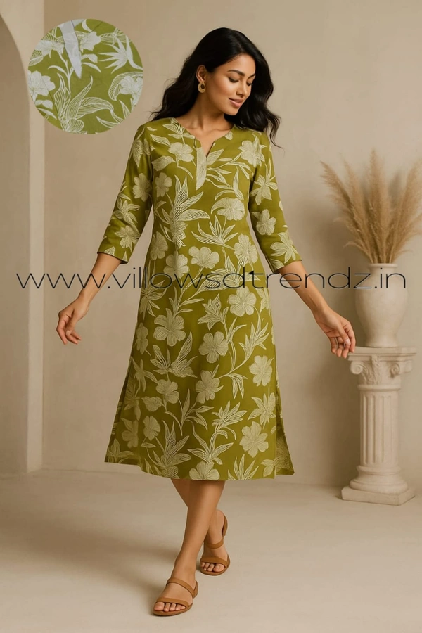 Twill Blue Plus Size Side Cut Liva Kurti LIPS235006 - Green, 2XL