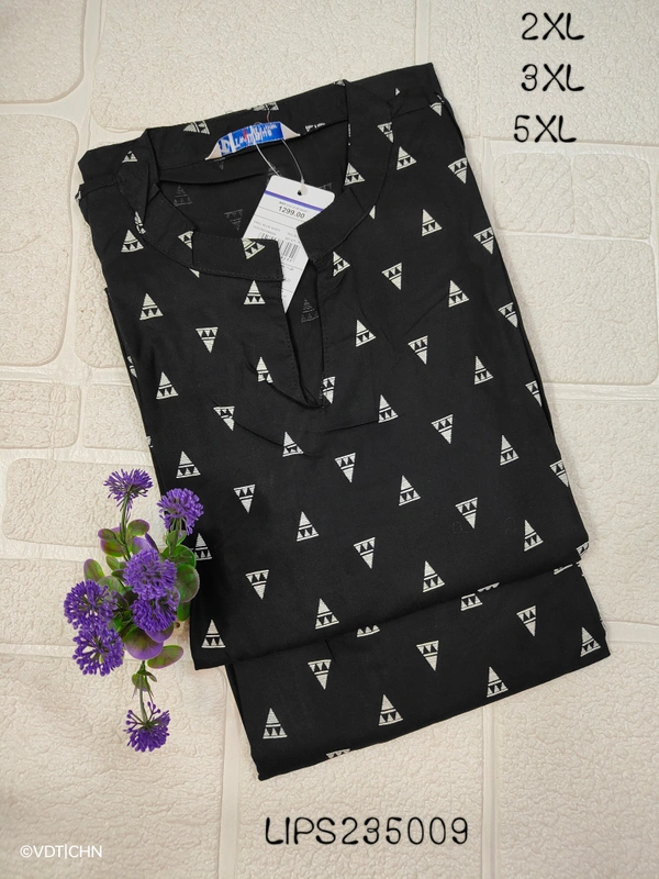 Twill Blue Plus Size Side Cut Liva Kurti LIPS235009 - Black, 2XL