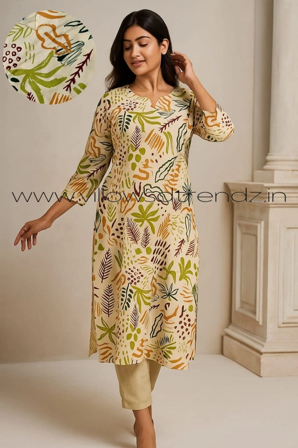 Twill Blue Plus Size |Side Cut Liva Kurti |Multi colour | LIPS24504 - 3XL, Multi colour