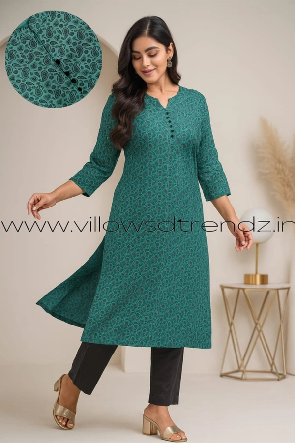 Twill Blue Plus Size |Side Cut Liva Kurti | Rama Green| LIPS245038 - 5XL, Rama Green