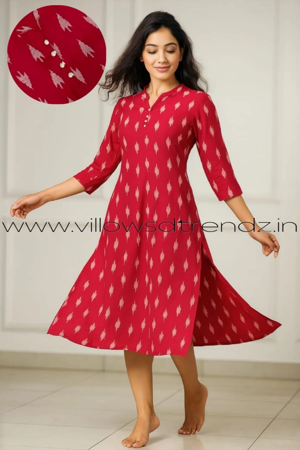 Twill Blue Plus Size |Side Cut Liva Kurti | Red| LIPS245037 - 4XL, Red