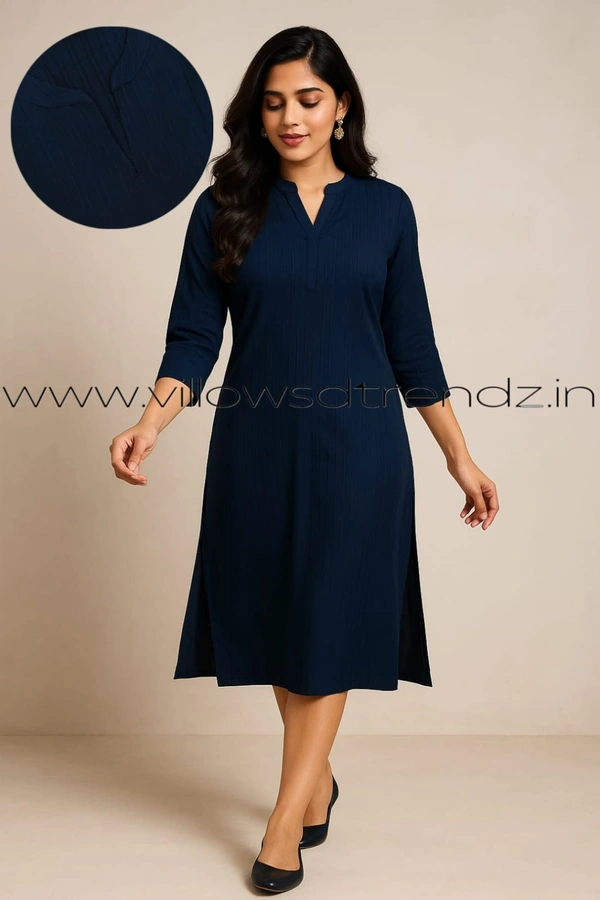 Twill Blue Popcorn Kurti POP21001 - Dark Blue, 2XL