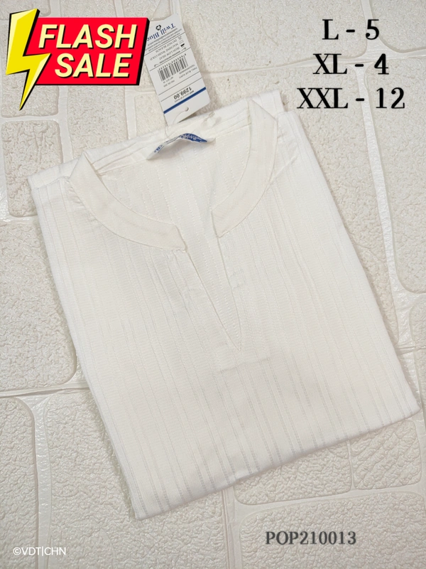Twill Blue Popcorn Kurti POP210013 - White, XL