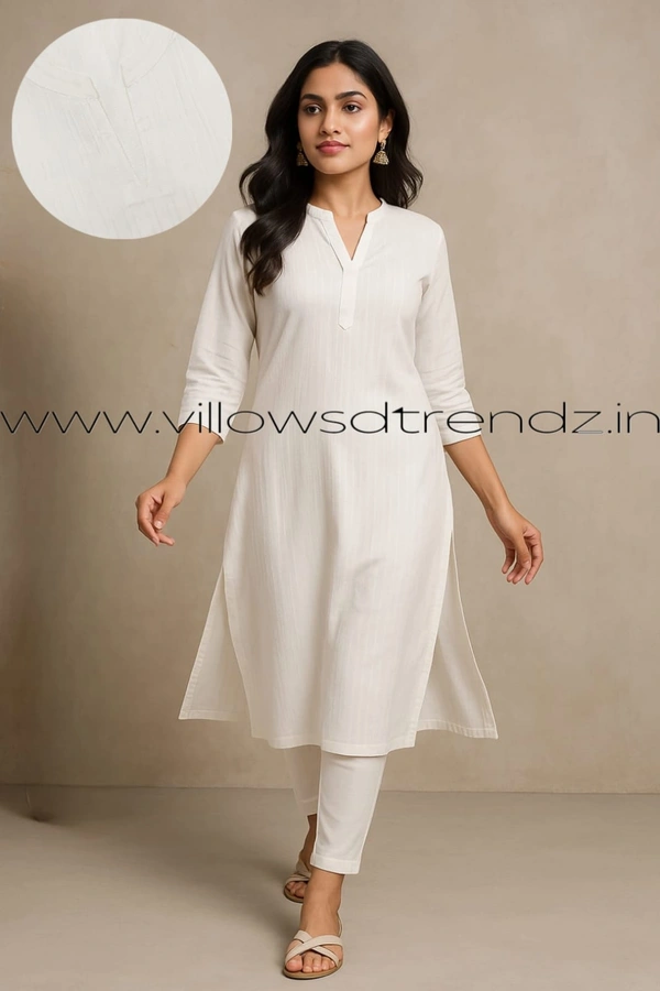 Twill Blue Popcorn Kurti POP210013 - White, XL