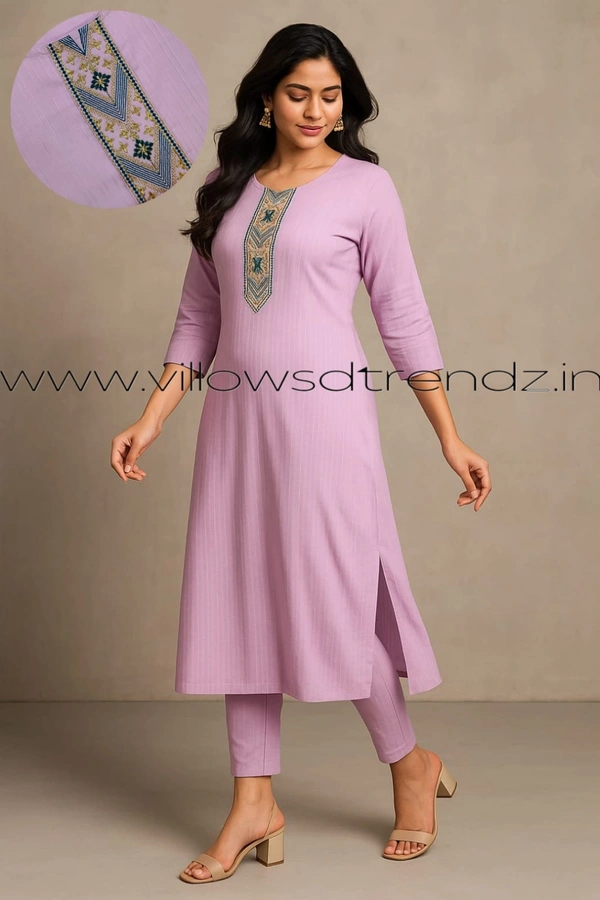 Twill Blue Popcorn Kurti POP210015 - Lavender, S