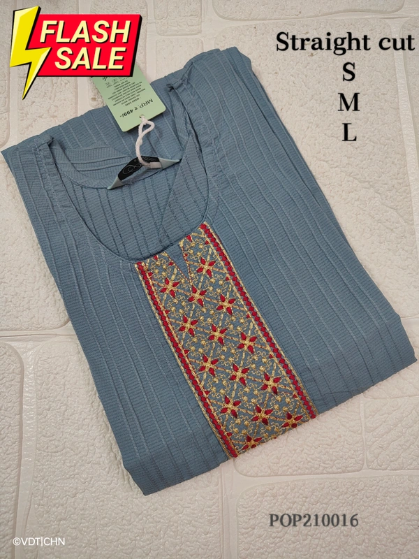 Twill Blue Popcorn Kurti POP210016 - Blue, L