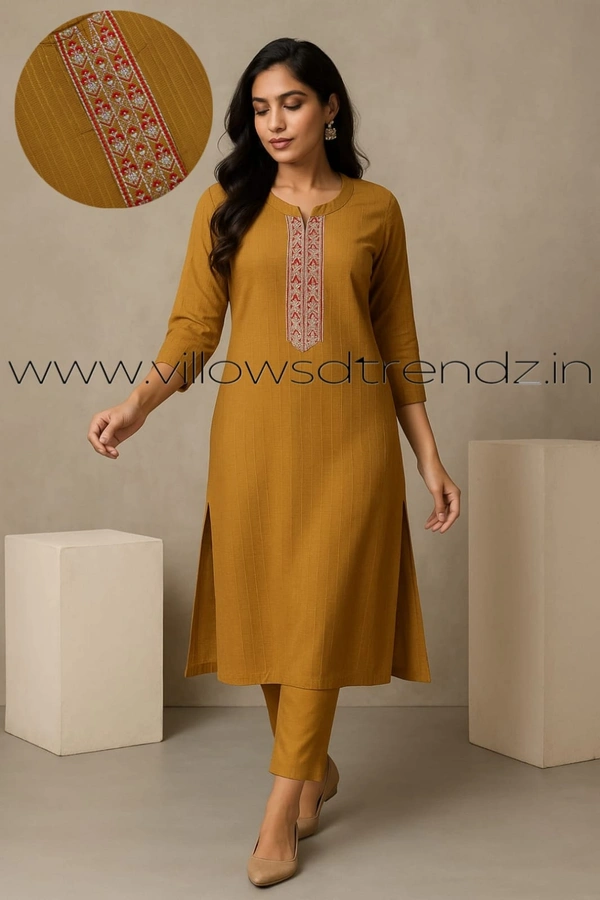 Twill Blue Popcorn Kurti POP21002 - Half Brown, XL