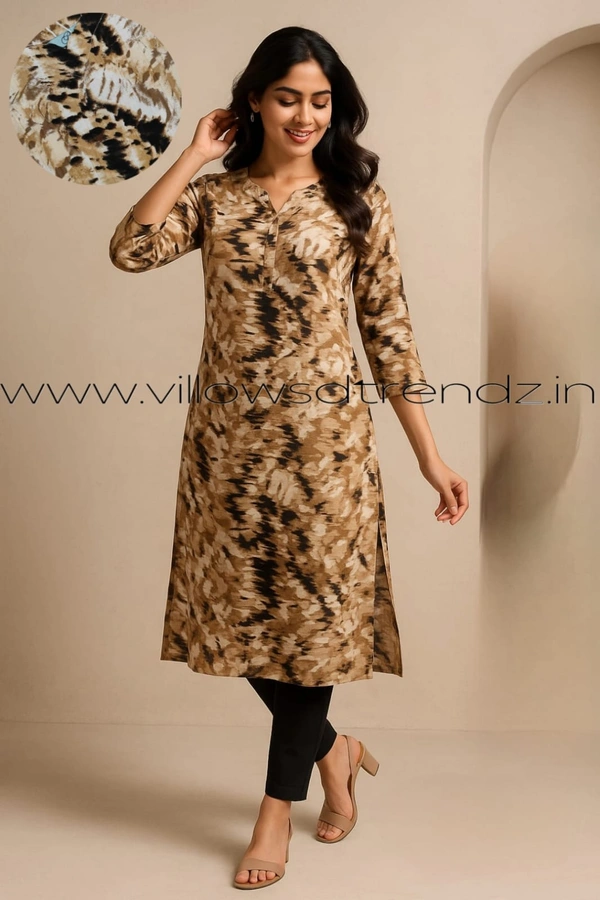 Twill Blue Popcorn Kurti POP210020 - Multi Brown, S