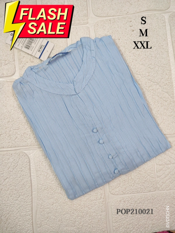 Twill Blue Popcorn Kurti POP210021 - Sky Blue, M