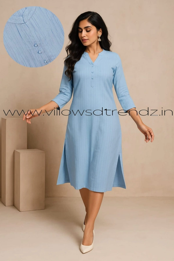 Twill Blue Popcorn Kurti POP210021 - Sky Blue, M