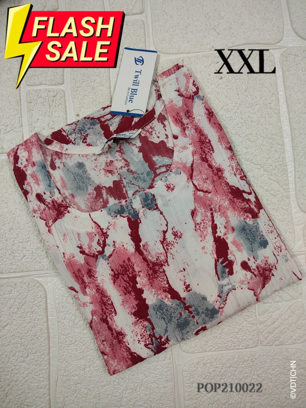 Twill Blue Popcorn Kurti POP210022 - Multi Colour, 2XL