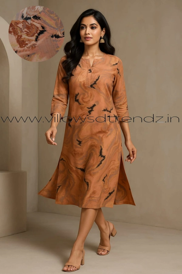 Twill Blue Popcorn Kurti POP210024 - Brown, M