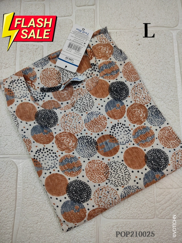 Twill Blue Popcorn Kurti POP210025 - Brown, L