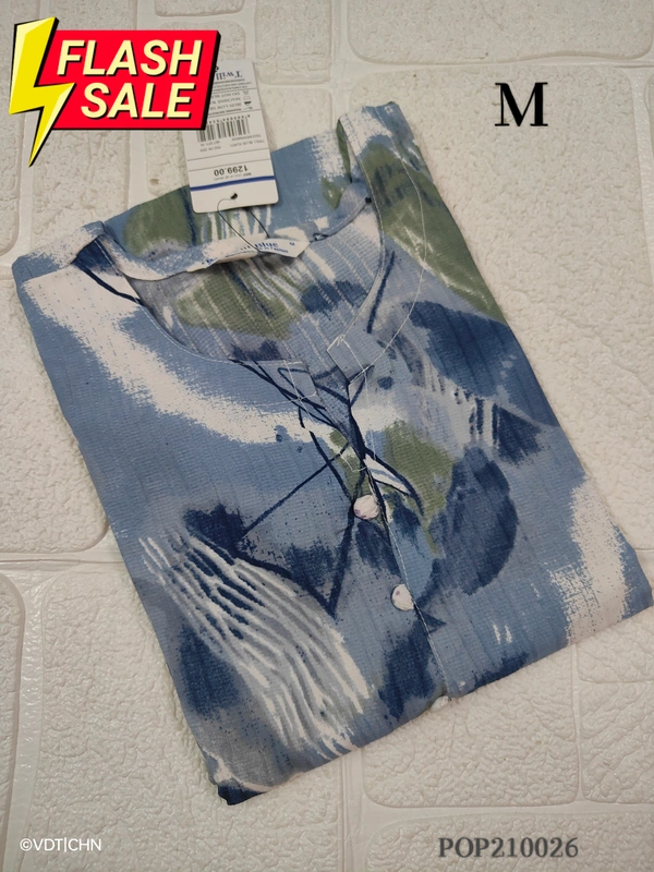 Twill Blue Popcorn Kurti POP210026 - Blue, M