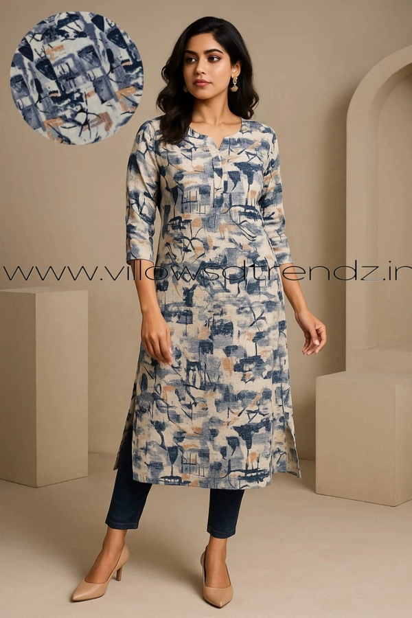 Twill Blue Popcorn Kurti POP21003 - Blue, XL