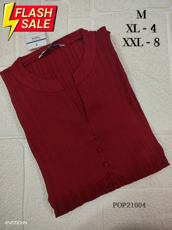 Twill Blue Popcorn Kurti POP21004 - Maroon, M