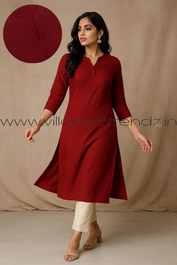 Twill Blue Popcorn Kurti POP21004 - Maroon, M