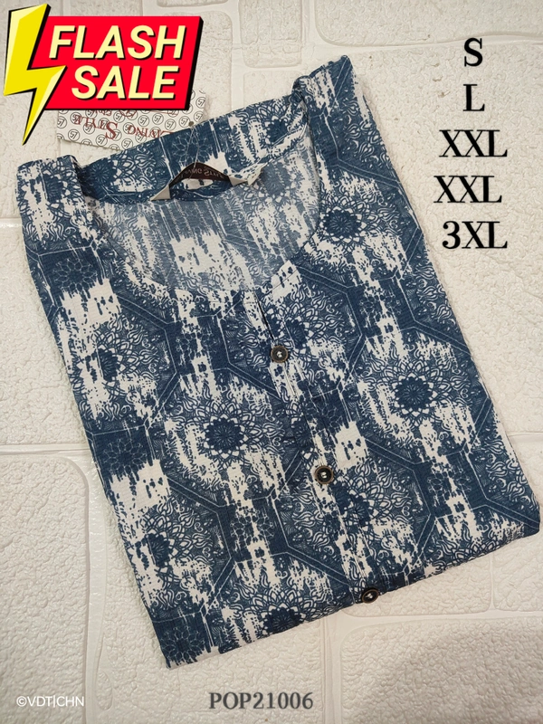 Twill Blue Popcorn Kurti POP21006 - Blue, 3XL