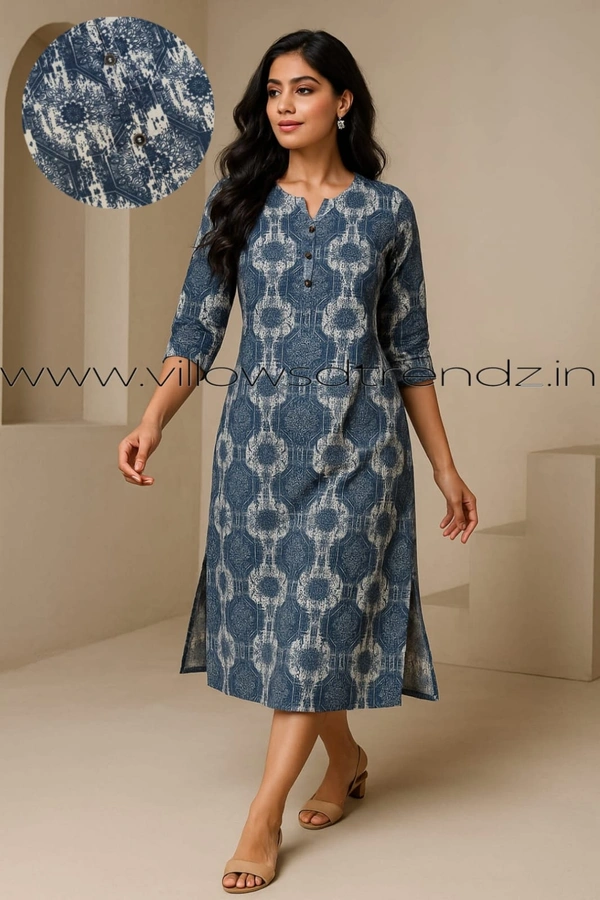 Twill Blue Popcorn Kurti POP21006 - Blue, 3XL