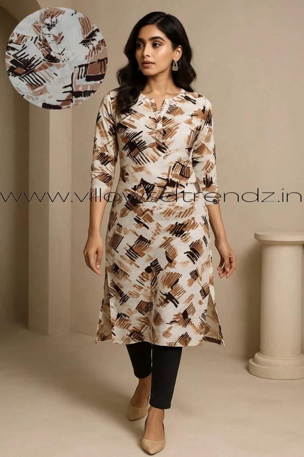 Twill Blue Popcorn Kurti POP21008 - Brown With Ash, 2XL
