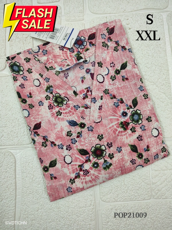 Twill Blue Popcorn Kurti POP21009 - Pink, S