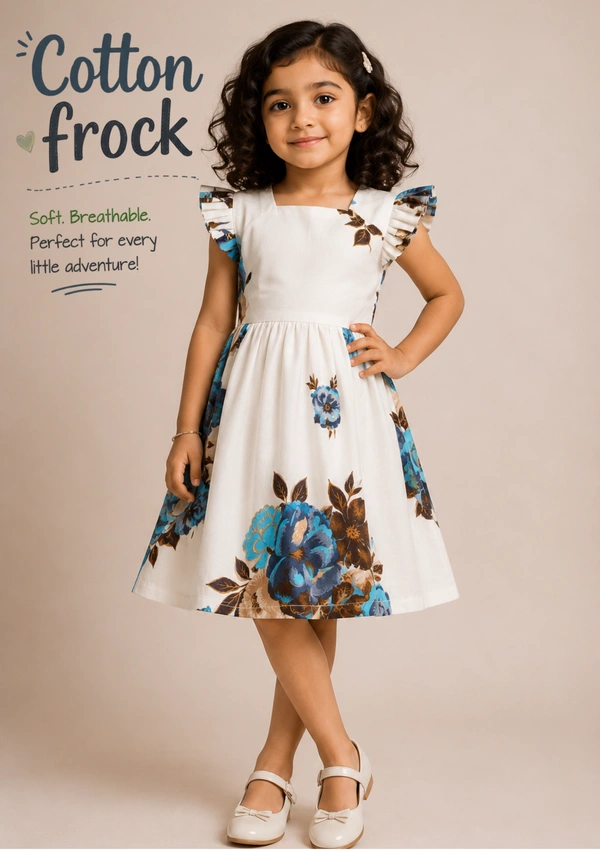 Smurf Finds Premium Cotton Printed Frock for Girls| 100% Cotton| Jaipur Cotton| Blue | KCF19002 - 30, Blue