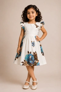 Smurf Finds Premium Cotton Printed Frock for Girls| 100% Cotton| Jaipur Cotton| Blue | KCF19002 - 30, Blue