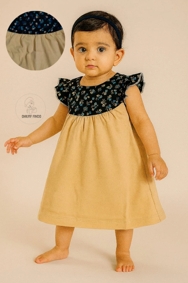 Smurf Finds Premium Cotton Printed Organic Cotton Frock for Girls| 100% Cotton|  Sandle | SMDF9302 - Sandle, 2-4 Yr