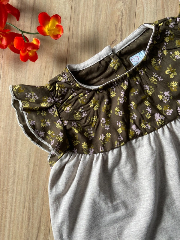 Smurf Finds Premium Cotton Printed Organic Cotton Frock for Girls| 100% Cotton|  Grey | SMDF93011 - Grey, 2-4 Yr