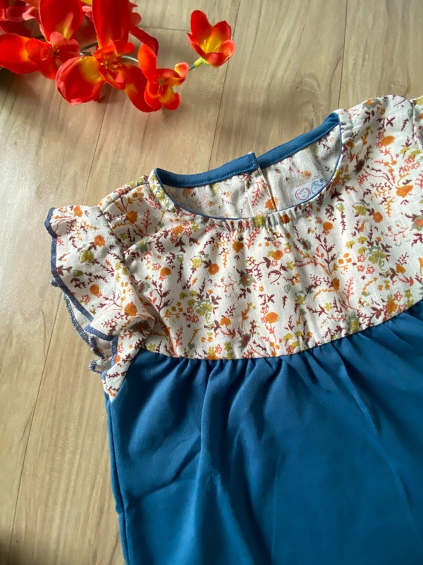Smurf Finds Premium Cotton Printed Organic Cotton Frock for Girls| 100% Cotton|  Blue | SMDF9301 - Blue, 2-4 Yr