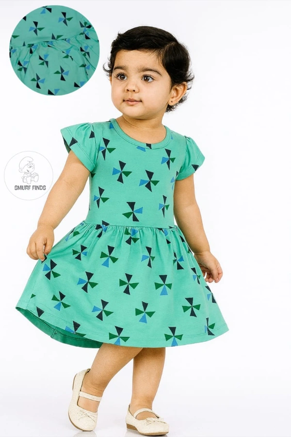 Smurf Finds Premium Cotton Printed Organic Cotton Frock for Girls| 100% Cotton| Peach Green |SMF11026 - 3-4 Year, Peach Green