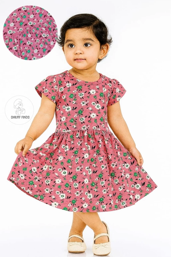Smurf Finds Premium Cotton Printed Organic Cotton Frock for Girls| 100% Cotton| Pink |SMF11007 - 5-6 year, Pink