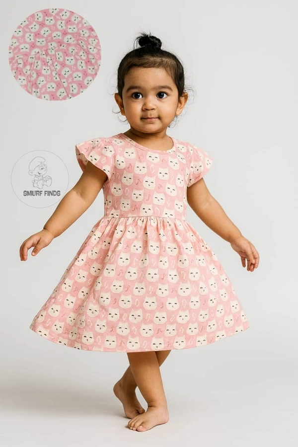 Smurf Finds Premium Cotton Printed Organic Cotton Frock for Girls| 100% Cotton| Pink |SMF11005 - 5-6 year, Pink