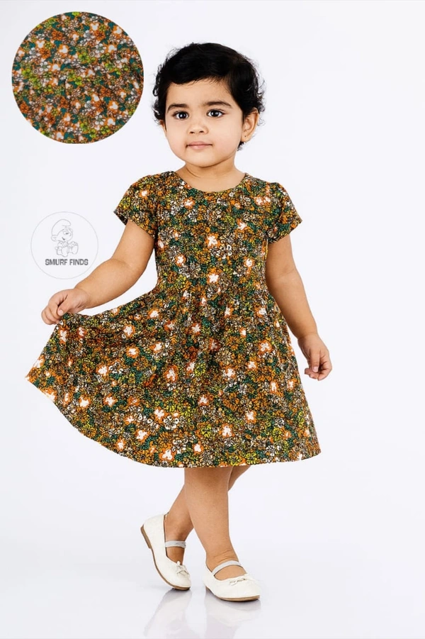 Smurf Finds Premium Cotton Printed Organic Cotton Frock for Girls| 100% Cotton| Green |SMF11020 - 2-3 Year, Green