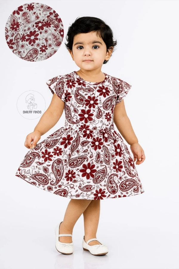 Smurf Finds Premium Cotton Printed Organic Cotton Frock for Girls| 100% Cotton| Maroon Florel |SMF11019 - 3-4 Year, Maroon Florel