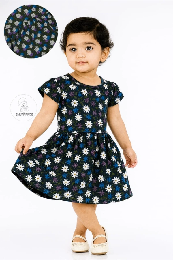 Smurf Finds Premium Cotton Printed Organic Cotton Frock for Girls| 100% Cotton|Black |SMF11024 - 3-4 Year, Black