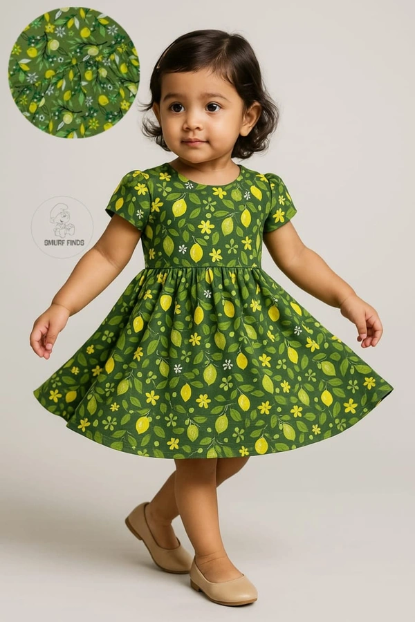Smurf Finds Premium Cotton Printed Organic Cotton Frock for Girls| 100% Cotton| Green |SMF11001 - 7-8 Year, Green
