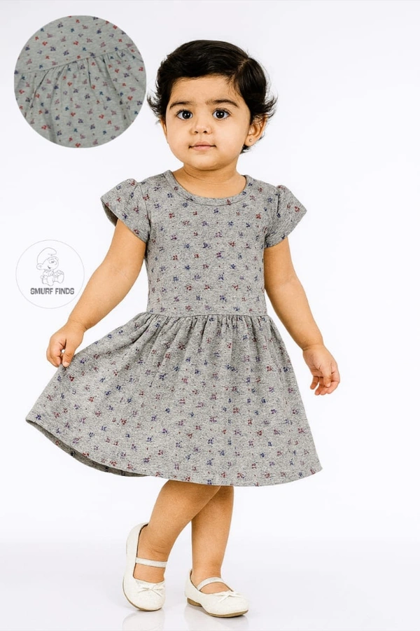 Smurf Finds Premium Cotton Printed Organic Cotton Frock for Girls| 100% Cotton| Ash |SMF11023 - 5-6 year, Ash