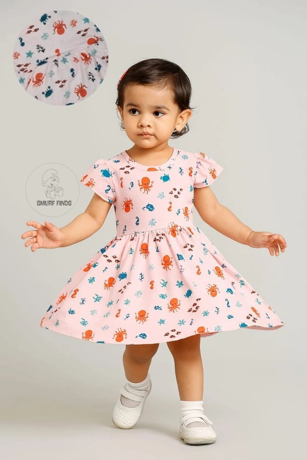 Smurf Finds Premium Cotton Printed Organic Cotton Frock for Girls| 100% Cotton| Light Pink |SMF11003 - 7-8 Year, Light Pink