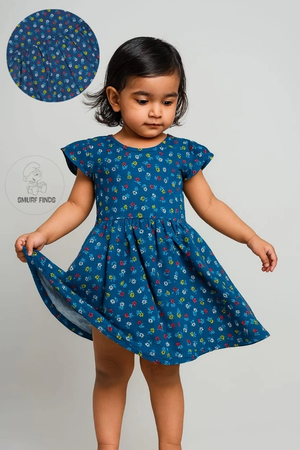 Smurf Finds Premium Cotton Printed Organic Cotton Frock for Girls| 100% Cotton| Blue |SMF11009 - 3-4 Year, Blue