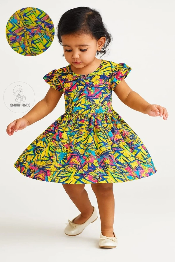 Smurf Finds Premium Cotton Printed Organic Cotton Frock for Girls| 100% Cotton| multi Clolour |SMF11008 - 7 -8 Year, Multi colour