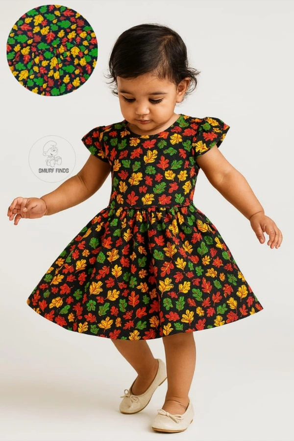 Smurf Finds Premium Cotton Printed Organic Cotton Frock for Girls| 100% Cotton| Black |SMF11011 - 3-4 Year, Black