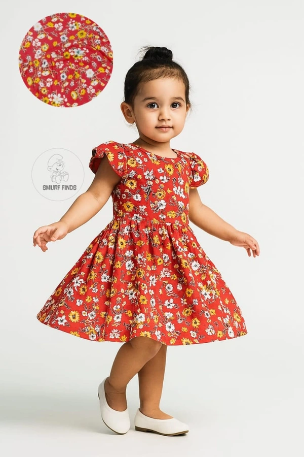 Smurf Finds Premium Cotton Printed Organic Cotton Frock for Girls| 100% Cotton| Red |SMF11002 - 2-3 Year, Red